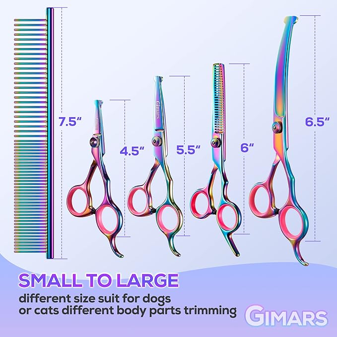 Gimars Professional 4CR Stainless Steel 6 in 1 Grooming Scissors for Dogs with Safety Round Tip, Heavy Duty Titanium Coated Pet Grooming Scissor for Dogs, Cats and Other Animals-PawvioPets