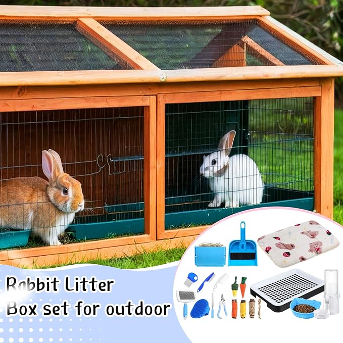 19 Pcs Rabbit Starter Kit Small Bunny Litter Box Rabbit Grooming Kit Water Bottle Bunny Toys Hay Feeder Bowl Blankets with Cleaning Set for Guinea Pig Accessories(Black,Cloud)-PawvioPets