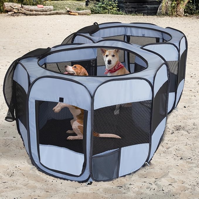 2-in-1 XLarge Pop Up Dog Playpen, Cat Puppy Pet Playpen, Indoor Outdoor Cats Enclosed, Cat Tent Crate Cage Kennel, Portable Playpen for Kitten and Small Animals(No Divider, Unified Space)-PawvioPets