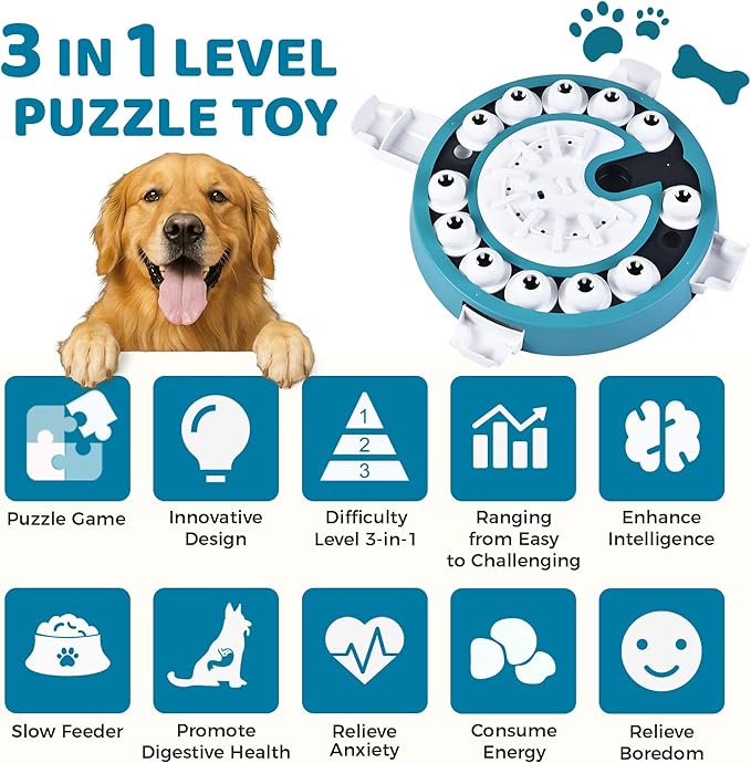 Dog Puzzle Toy Mental Stimulation - Level 3 in 1 Dogs Food Feeder Puzzle, Dog Treat Puzzle Feeder (Advanced-Mars Green Brainstorm)-PawvioPets