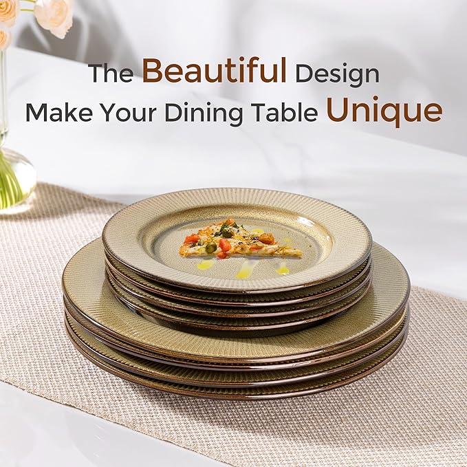 GBHOME Ceramic Dinnerware Sets,12 pcs Embossed Elegant Stoneware Plates and Bowls Sets, Housewarming Wedding Gift | Dishwasher & Microwave Safe | Dishes Set Service for 4-PawvioPets