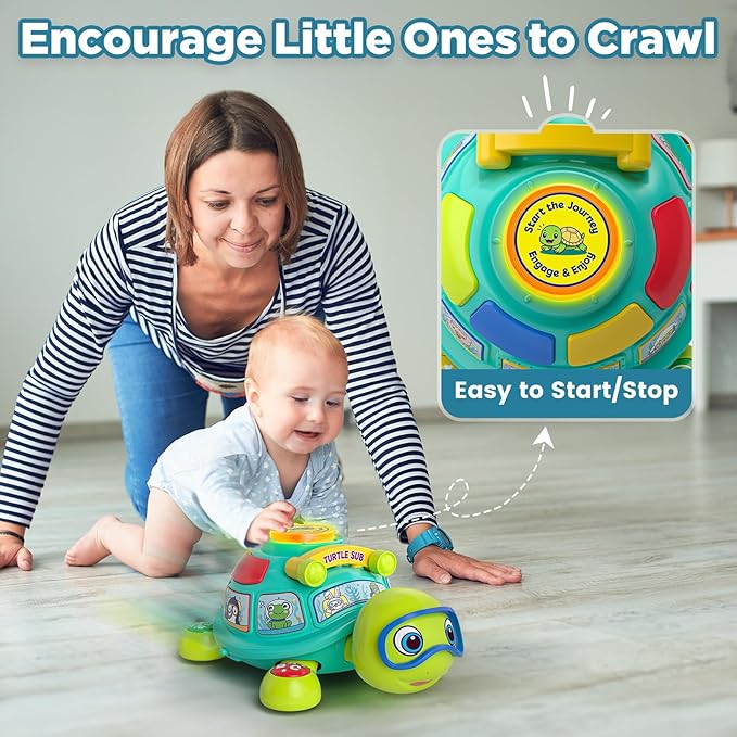 Educational Baby Toys 6-12 Month, Musical Crawling Turtle, Infant Toys for 6 7 8 9 10 Month Old Boy Girl, Christmas Bilingual Baby Gifts for 3-6-9-12 Months-PawvioPets