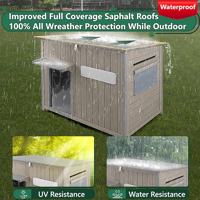 43.3" L Large Outdoor Dog House Weatherproof Doghouse for Medium to Large Dogs with Anti Bite Frames Wooden Dog Kennel with Window,8 Elevated Feet,Reinforced Bottom for Pet Up to 180 LBS-PawvioPets