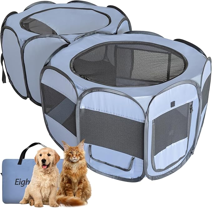 EighteenTek XLarge 2-in-1 Pop up Dog Playpen, Assembly-Free, with Leakproof Pet Pee Pads,Portable Foldable Cat Tent Enclosure Indoor Outdoors Puppy Kittens Small Animals Crates (M, 72" Lx36 Wx24 H)-PawvioPets