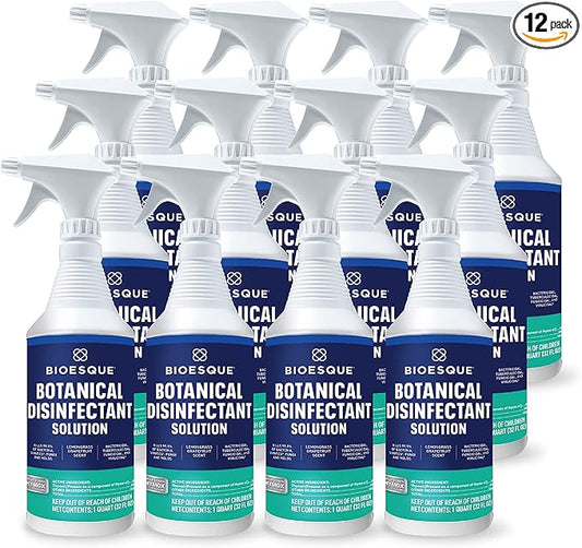 Bioesque Botanical Disinfectant Solution, Heavy Duty Broad-Spectrum Disinfectant, Kills 99.9% of Bacteria, Viruses*, Fungi, & Molds, 32 Fluid Ounce (Pack of 12)-PawvioPets