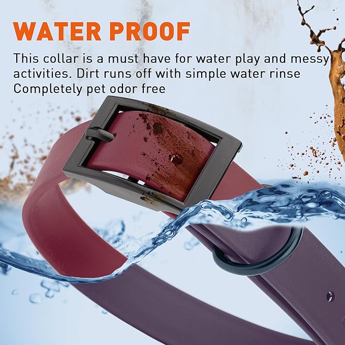 Dogline Biothane Waterproof Dog Collar Strong Coated Nylon Webbing with Black Hardware Odor- Proof for Easy Care Easy to Clean High Performance Fits Small Medium or Large Dogs, Merlot Burgundy-PawvioPets