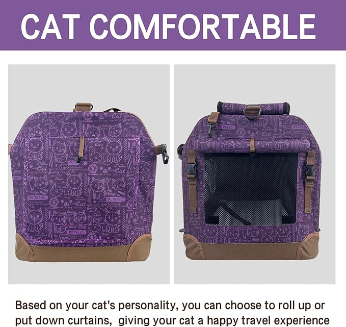 Extra Large Cat Carrier Soft Sided, Portable Small Dog Carrier for 2 Cats, 24"x16.5"x16" Car Travel Folding Comfortable Design, Purple-PawvioPets