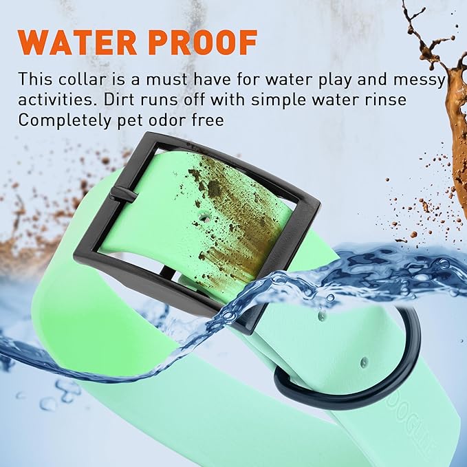 Dogline Biothane Waterproof Dog Collar Strong Coated Nylon Webbing with Black Hardware Odor- Proof for Easy Care Easy to Clean High Performance Fits Small Medium or Large Dogs, Sea Foam Green-PawvioPets