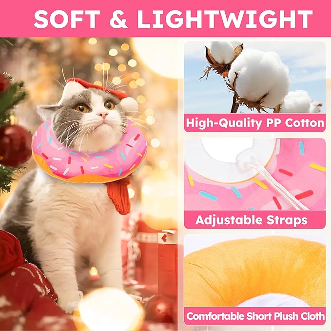 Cat Cone Collar Soft, Cat Recovery Collar for Wound Healing Cute Donut Adjustable Cones to Stop Licking Comfortable Lightweight Neck Elizabethan for Kittens After Surgery-PawvioPets