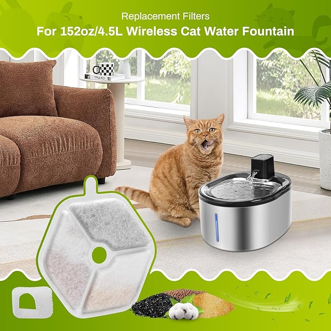 18 Packs Replacement Filters and Sponges for 152oz/4.5L Wireless Cat Water Fountain, ZEKIRY Cat Water Fountain Filters, 5-Layer Filtration System Pet Fountain Filters-PawvioPets