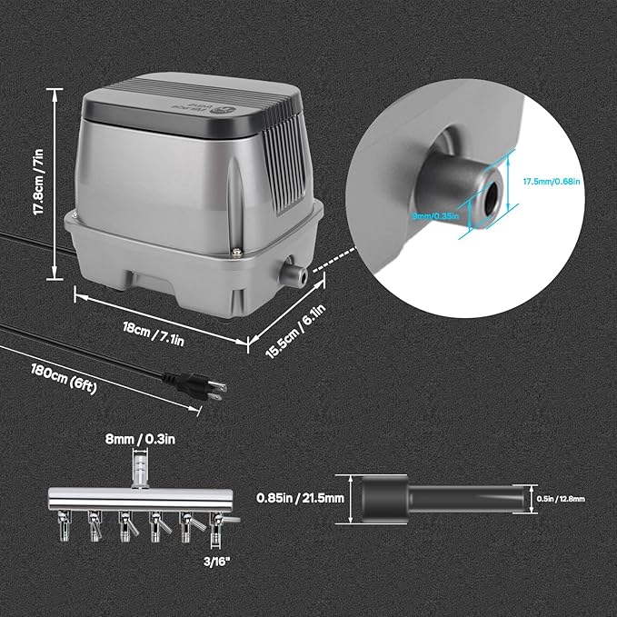 AquaMiracle Linear Air Pump, 635/950/1600/4000GPH Pond Bubbler Septic Air Pump, Energy-Efficient Pond Aerator for Outdoor Ponds, Aquariums, Hydroponics, Waste Treatment-PawvioPets