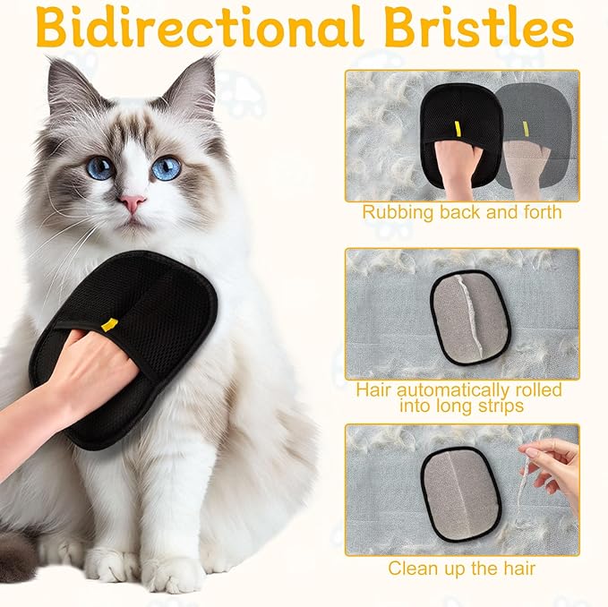 2 Pcs Pet Hair Removal Glove for Cats & Dogs, Pet Hair Remover Brushing Gloves, Reusable Pet Hair Remover Glove, Double-Sided for Couch, Clothing, Carpet, Car Seat-PawvioPets