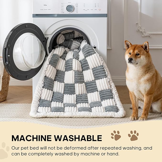 Backseat Pet Bed Mat, Non-Slip Plaid Dog Bed for Car Back Seat, Flannel Backseat Dog Bed, Fit for Backseat Extenders and Trucks SUVs (Bluegrey&White, 24.8x54 inch)-PawvioPets