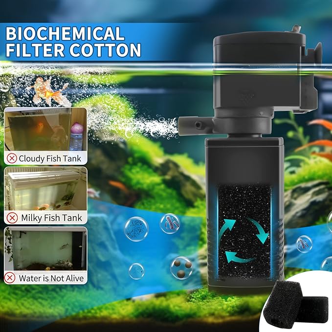 Fish Tank Filter for 15-40 Gallon Tank, 160 GPH Crystal Clear Powerful Internal Aquarium Filters Submersible Pump& Filter System for Fish Tank & Turtle Tank-PawvioPets