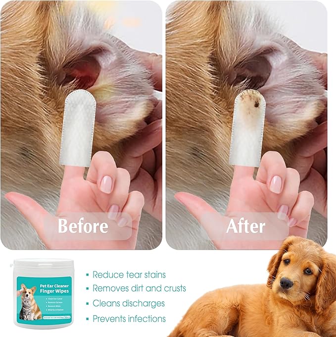 Ear Wipes for Dogs & Cats - Comfortable Finger Design, Gentle Ear Wax, Debris, and Dirt Cleaning | 50-Count Pack-PawvioPets