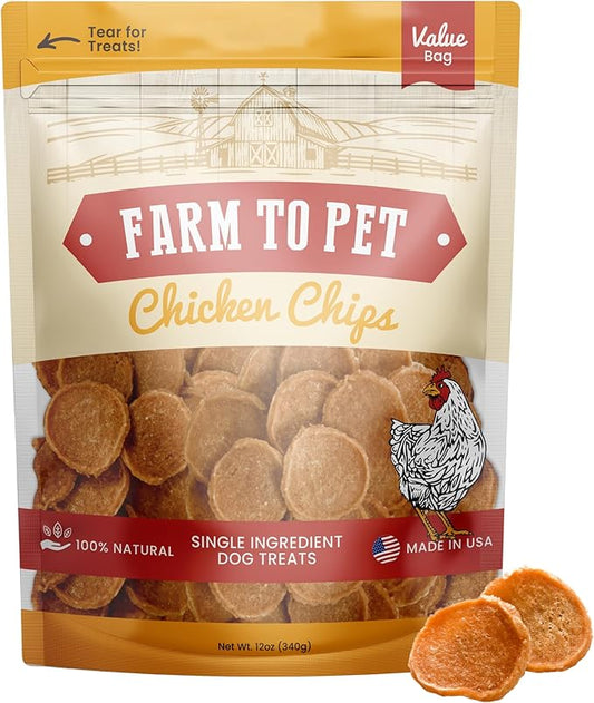 Farm To Pet - Dog Training Treats - Chicken Chips, Single Ingredient - 12 oz, Lean, All Natural, Healthy Dog Treats for Small, Medium, Large Breeds, & Puppies, Made in USA-PawvioPets