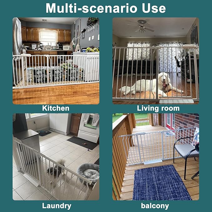ALLAIBB Extra Wide Pressure Mounted Baby Gate Walk Through Child Kids Safety Toddler Tension White Long Large Pet Dog Gates with Extension for doorways Kitchen (66.93"-71.65"/170-182cm)-PawvioPets
