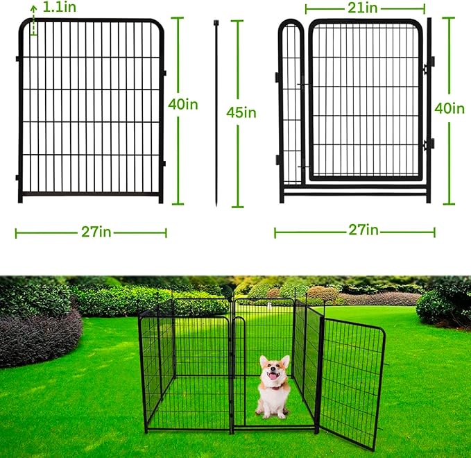 Garden Fencing 40 inch High, Dog Fence Outdoor for Yard, 8 Panels Total 18Ft(L)，Gate 21 inches Wide with Low Sills. Fencing for Garden Beds, Rabbit Fence, Anti Dig Fences Barrier-PawvioPets