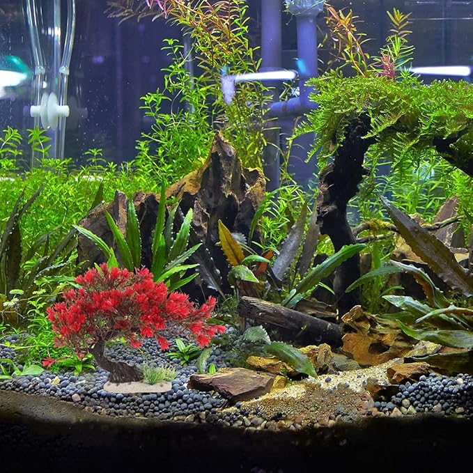 BESTOYARD Fish Tank Decor Artificial Plastic Bonsai Tree, Red Aquarium Ornament for Fish Tanks, 11.81 X 9.05 X 3.93 Inches-PawvioPets