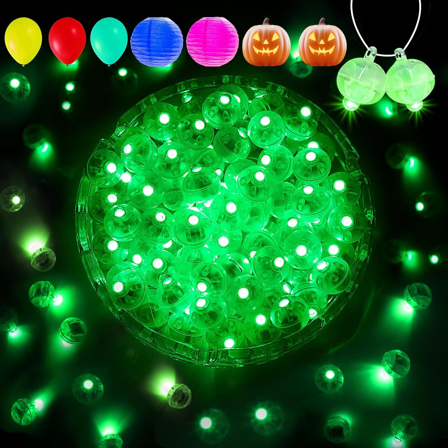 Aogist 100Pcs Green Balloon Lights with Hook,Long Standby Time,Waterproof Mini Light for Birthday Party Wedding Christmas Halloween Easter Decorative (Steady)