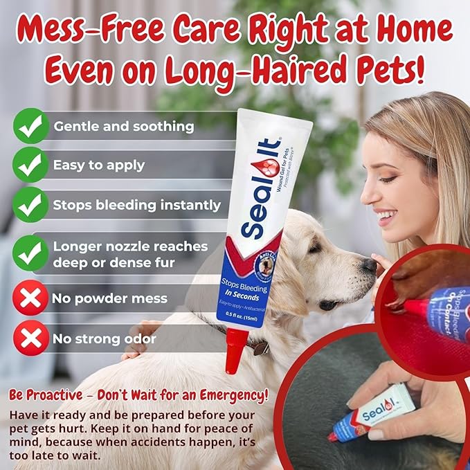Dog Wound Care Gel – Styptic Powder Alternative for Dogs & Cats | Quick Stop Bleeding for Cuts, Nails & Scrapes | Liquid Bandage First Aid for Pets and Animals | Seal It® 15ml | Made in USA-PawvioPets