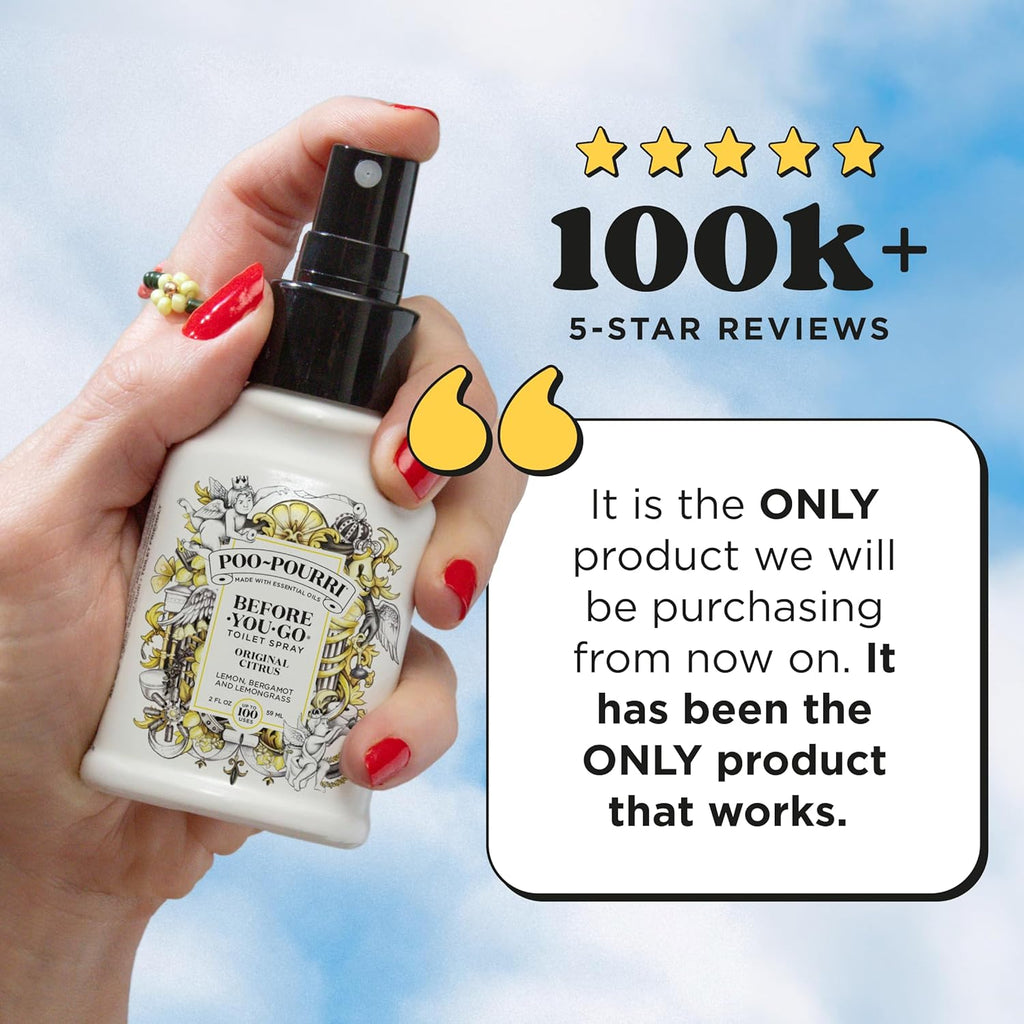 Poo-Pourri Before-You-Go Toilet Spray, Original Citrus, 2 Fl Oz, Up to 100 Uses, Bathroom Odor Deodorizer with Essential Oils for Home or Work, Travel Essentials, TSA Approved Size, Lemon Bergamot