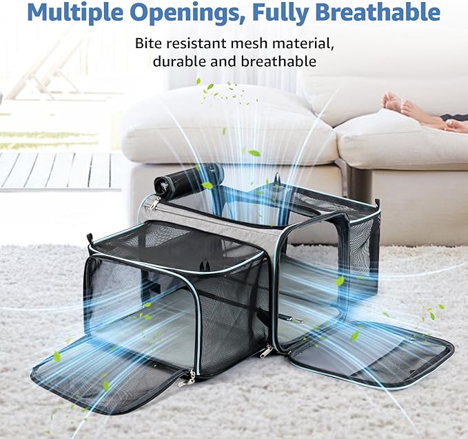 Cat Dog Carrier with Wheels, Expandable Rolling Soft-Sided Carrier for Small Cats and Dogs Under 25 LBS, Pet Carrier on Wheels with Locking Safety Zippers and Anti-Scratch Mesh (Grey)-PawvioPets