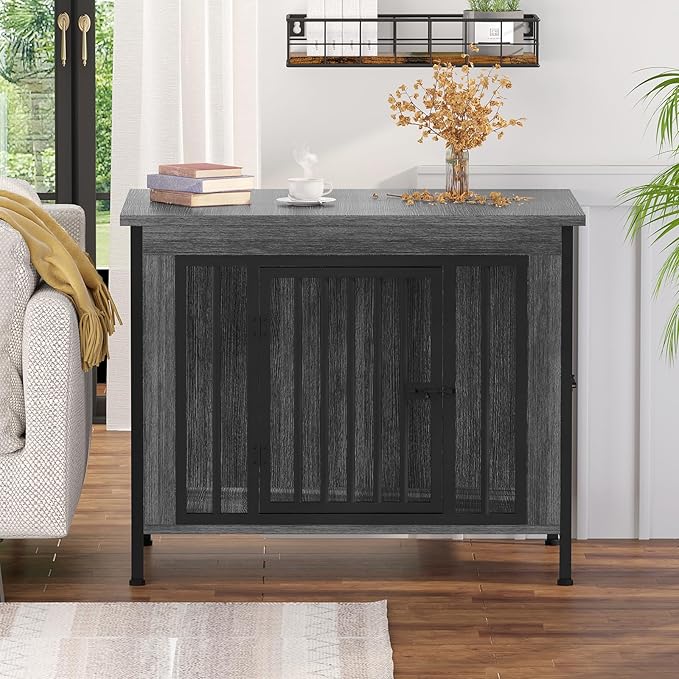 EasyCom 31.5" Small Dog Crate Furniture, Chew-Resistant Dog Crates for Small and Medium Dogs, Dog Kennel Furniture Indoor with 2 Doors and 3.94" Raised Feet, as TV Stand, End Table, Crate Table-PawvioPets