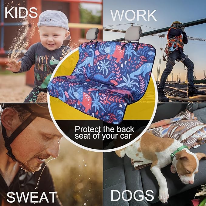 Back Seat Cover for Car Trucks Van SUV,Waterproof Rear Bench Towel Seat Covers for Dogs and Kids,Automotive Backseat Protector (Dinosaur)-PawvioPets