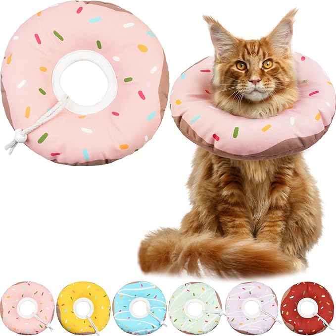 Cat Cone Collar Soft, Waterproof Cat Recovery Collars Spay Cones to Stop Licking Cute Donut E Collar After Surgery Anti-Lick Wound Healing Safety Elizabethan Collar for Kittens (Donut Pink, Large)-PawvioPets