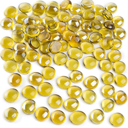 FUTUREPLUSX 1LB Yellow Glass Marbles, Flat Marbles Glass Beads Vase Fillers Decorative Rocks Gold Gemstones for Centerpieces Aquarium Table Scatter Home Decor-PawvioPets