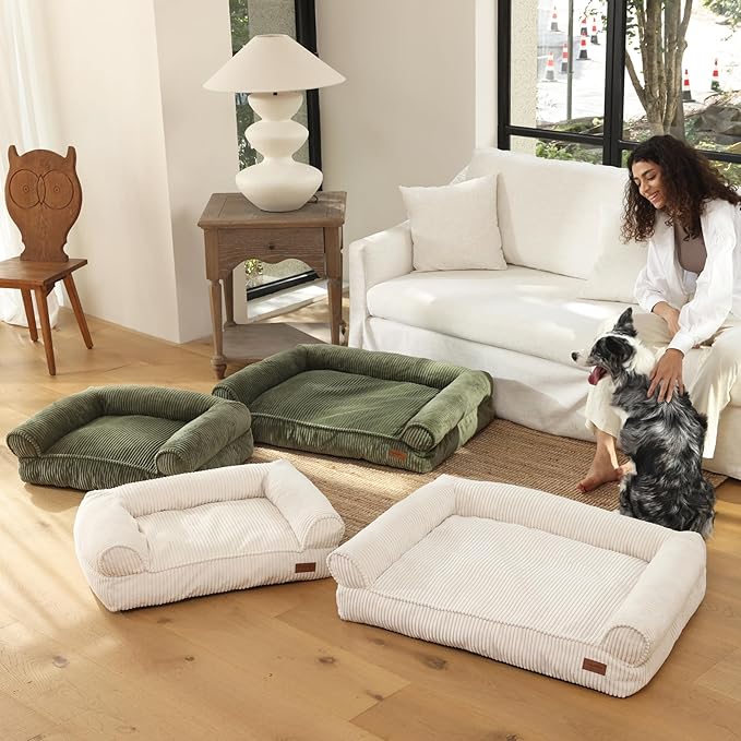 FUKUMARU Cute Dog Bed, Fluffy Pet Bed with TPU Layer Keeping Lining Dry, Dog Couch Medium Size Dogs Easy to Care, Warm Cat Bed with Removable Zipper Cover, 36inch, Large, Cream-PawvioPets