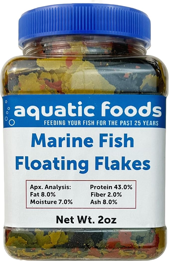Aquatic Foods Inc. Marine Fish Flakes of Red & Green Algae, Seaweed for Tangs, Butterflies, Angelfish, Anthias, Clown Fish, Damsels Also Pellet Mix, Wafer Mix Included…AFI 2oz Jar-PawvioPets