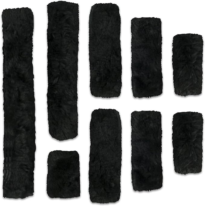 ECP Equine Comfort Products Merino Sheepskin Halter Fleece Set for Horses, 100% Natural Wool, Chafe Protection, Breathable Relief & Cushioned Comfort, Machine Washable, 9-Piece Set, Black-PawvioPets