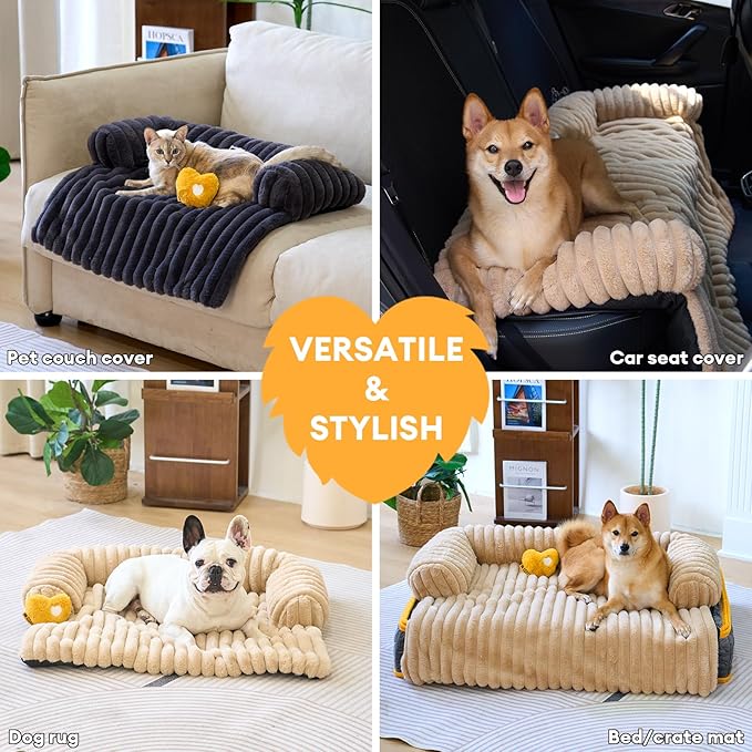 FUNNY FUZZY Pet Couch Cover for Sofa, Calming Dog Bed for Couch, Fluffy Plush Dog Couch Mat for Furniture Protector for Large Medium Small Pets, 47×37 in, Dark Grey-PawvioPets