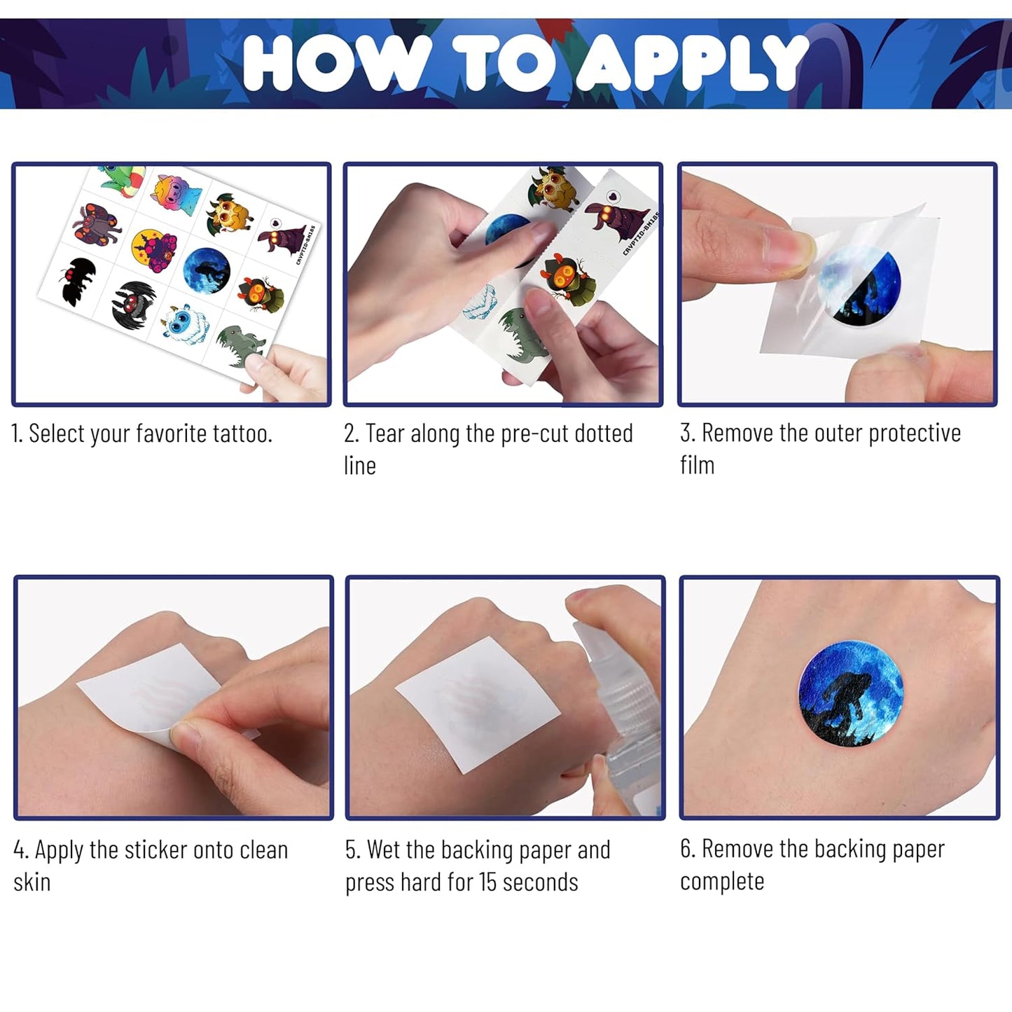 96PCS Cute Cryptid Temporary Tattoos Themed Halloween Birthday Party Decorations Supplies Favors Decor Cool Alien Bigfoot Mothman Yeti Tattoo Stickers Gifts For Kids Boys Girls School Prizes Carnival