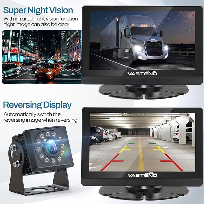 1080P Backup Camera for Truck, 7" IPS Touchscreen Monitor Front and Rear View Dual Cameras, IP69 Waterproof, IR Night Vision for Truck, Trailer, Camper, Included 32GB Card-PawvioPets