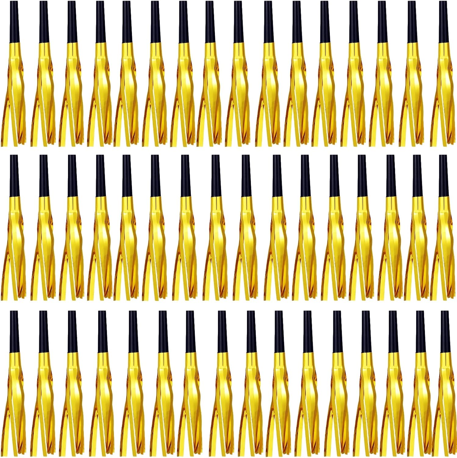 48 Pcs Gold Noise Makers Glitter Metallic Fringed Noise Makers Horns for Baby Shower, Kids Birthday, Wedding Party, New Year Party Favor