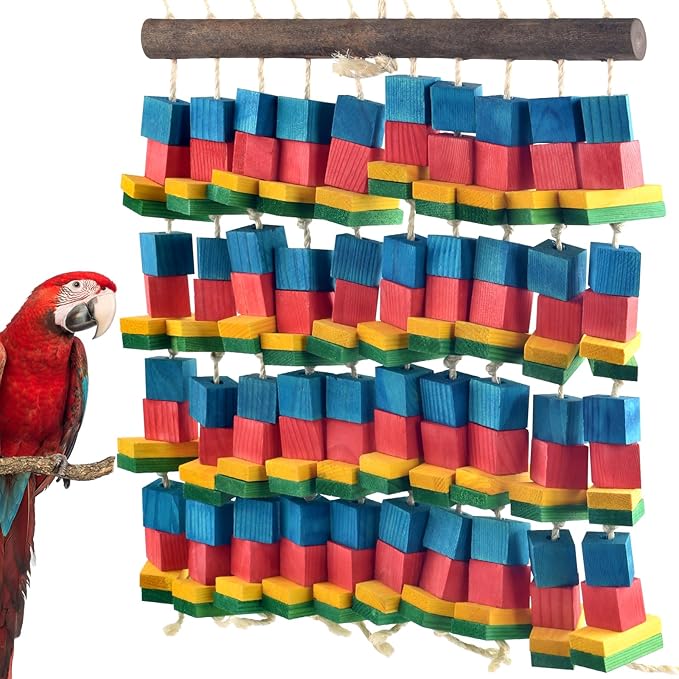 Extra Large Bird Toys, 21.6inch XL Macaw African Grey Parrot Chewing Toys, Natural Wooden Block Knots Tearing Toy Parrot Cage Accessories for Big Birds-PawvioPets