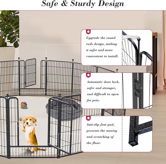 Dog Playpen 32 inch 28 Panels Indoor Outdoor Dog Pen for Medium/Small Dogs Heavy Duty Metal Dog Fence Outdoor for Yard, Puppy Playpen with Door Portable Pet Fence for RV Camping Yard-PawvioPets