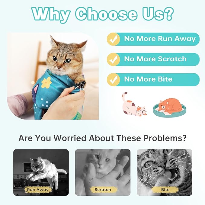 Cat Grooming Wrap, Cat Wrap for Cutting Nails, Self-Adherent Fabric Wrap for Cats, Cat Burrito Wrap Anti-Scratch, Anti-Escape, Multifunctional Swaddle Wrap Pet Tool 27.5×27.5"-PawvioPets