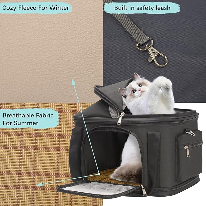 2-in-1 Stylish Dog Purse Carrier Soft-Sided Carriers Travel Tote Bag for Small Dogs Cats, Fashion Foldable Pet Bag for Puppies Small Animals with Pockets (Black, 16.2" x 11.4" x 13")-PawvioPets