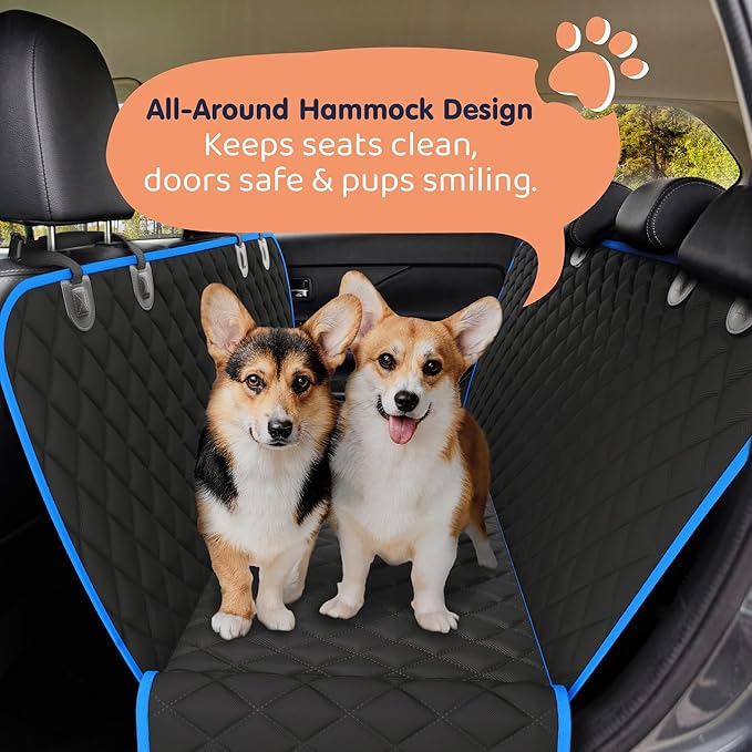 Dog Car Seat Cover for Back Seat, Waterproof Hammock for Car, SUV & Truck, Non-Slip Backseat Cover for Dogs, Heavy-Duty Dog Hammock Style Seat Protector Pets, Easy to Install & Clean-PawvioPets