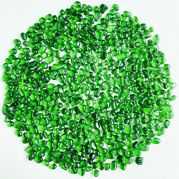 Glass Stones, 0.85LB/385g Green Aquarium Gravel Rocks, Green Pebbles for Fish Tank, Sea Glass for Vase Filler Craft-PawvioPets