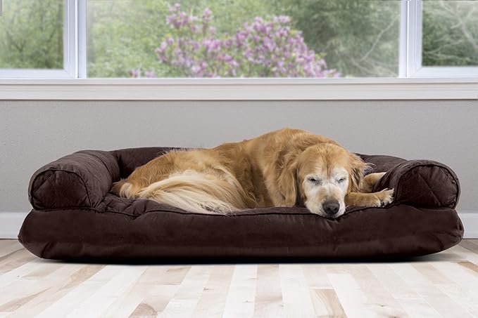Furhaven Pillow Dog Bed for Large Dogs w/ Removable Bolsters & Washable Cover - Quilted Sofa - Coffee, Jumbo/XL-PawvioPets