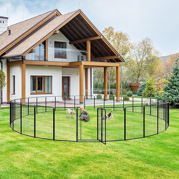 Dog Playpen Outdoor Extra Wide 24 Panels Heavy Duty Dog Fence 47" Height Anti-Rust with Doors Portable for RV Camping Yard, Total 63FT, 316 Sq.ft, Snowy Black-PawvioPets