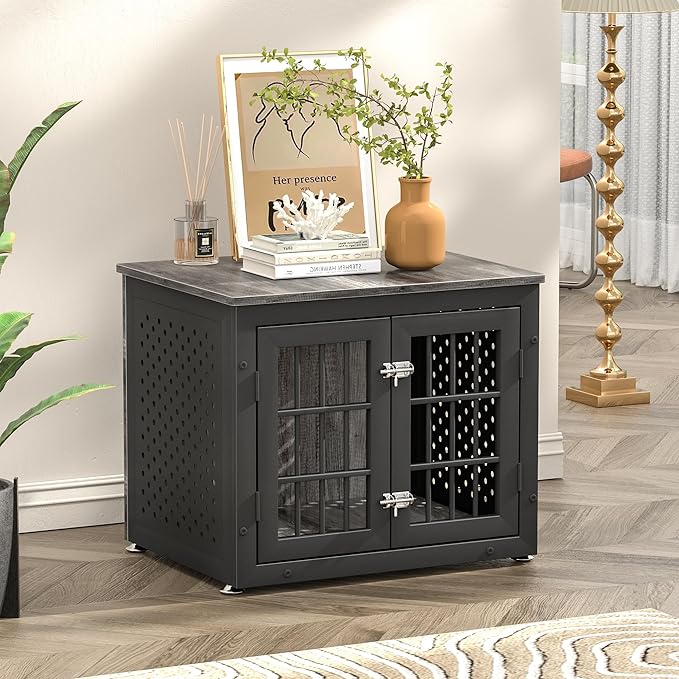 26" Heavy Duty Dog Crate Furniture for Small Dogs, Metal Kennel for High Anxiety Dogs, Chew Proof Pet Cage Indoor, Decorative Dog Kennel End Table-PawvioPets
