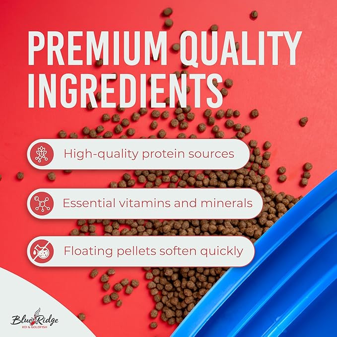 Blue Ridge Koi Fish Food 14lb - Koi Food 3/16” Platinum Pro Formula Goldfish Food, Premium Fish Food for Ponds, Ponds Fish Food, Floating Pond Pellet-PawvioPets
