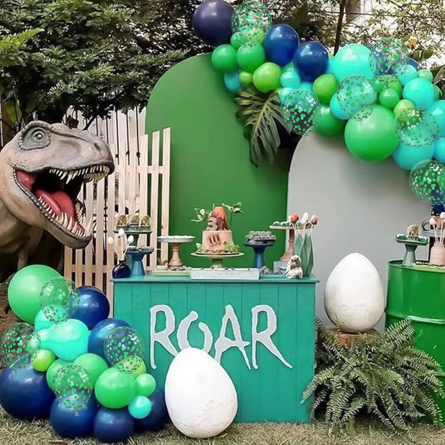 Blue Green Balloons 12 Inch Royal Blue Fruit Light Green Confetti Balloon with Ribbons for Boys Birthday Party Football Video Game Jungle Safari Themed Decoration