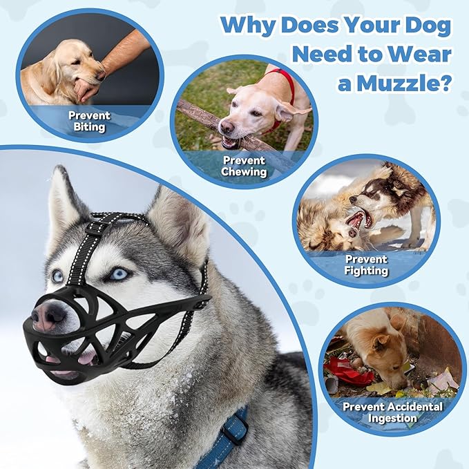 Dog Muzzle for Large Dogs, Breathable Basket Muzzles for Small, Medium and X-Large Aggressive Dog, Allows Panting Drinking, Suitable for Grooming Trimming Training (Black, S)-PawvioPets